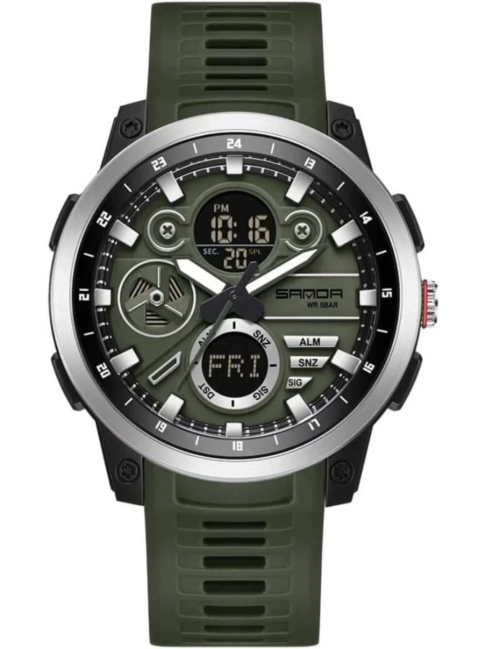 Men's Military Green Analog Quartz Stainless Steel Electronic LED Digital Watch